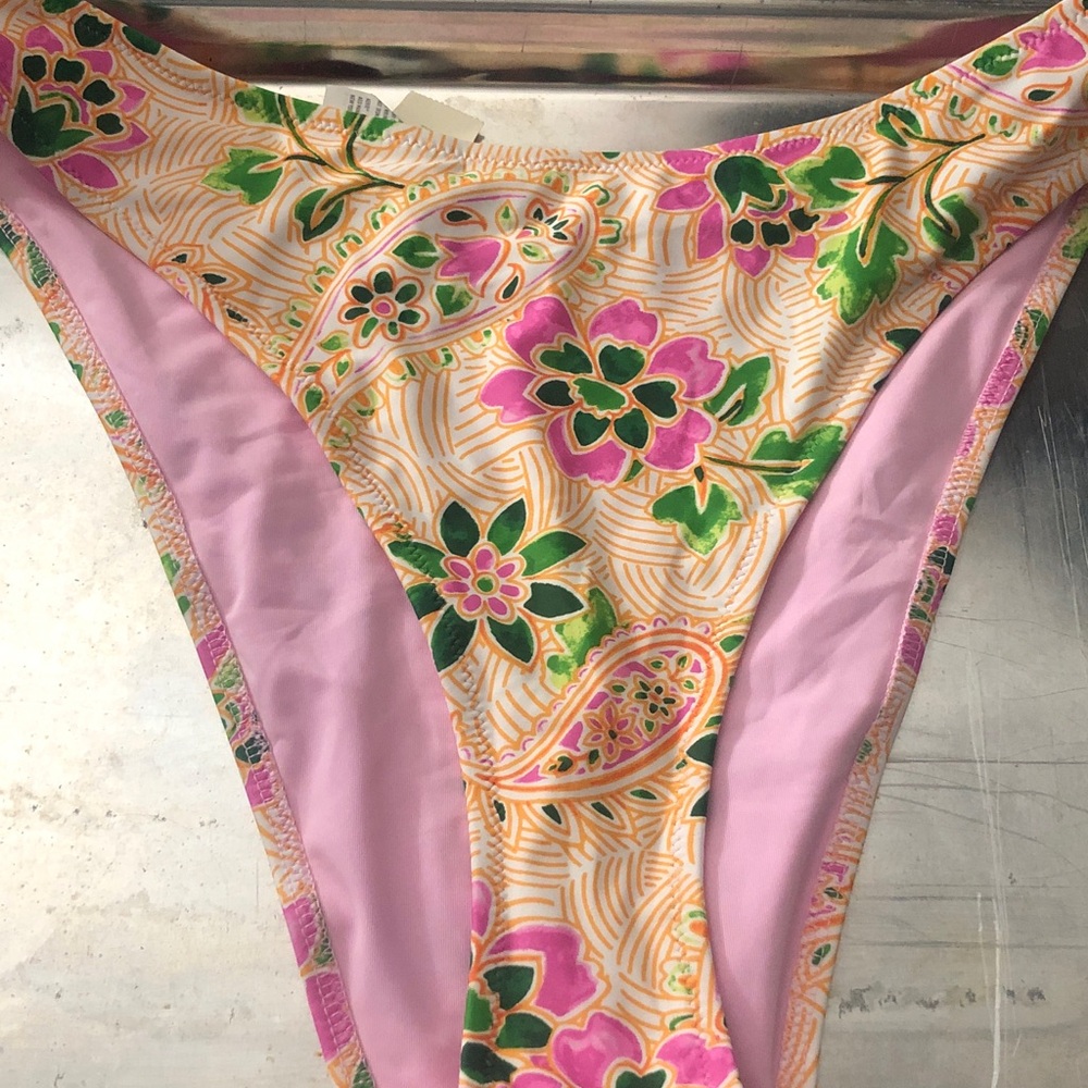 aerie Pink Green Floral Bikini Bottoms